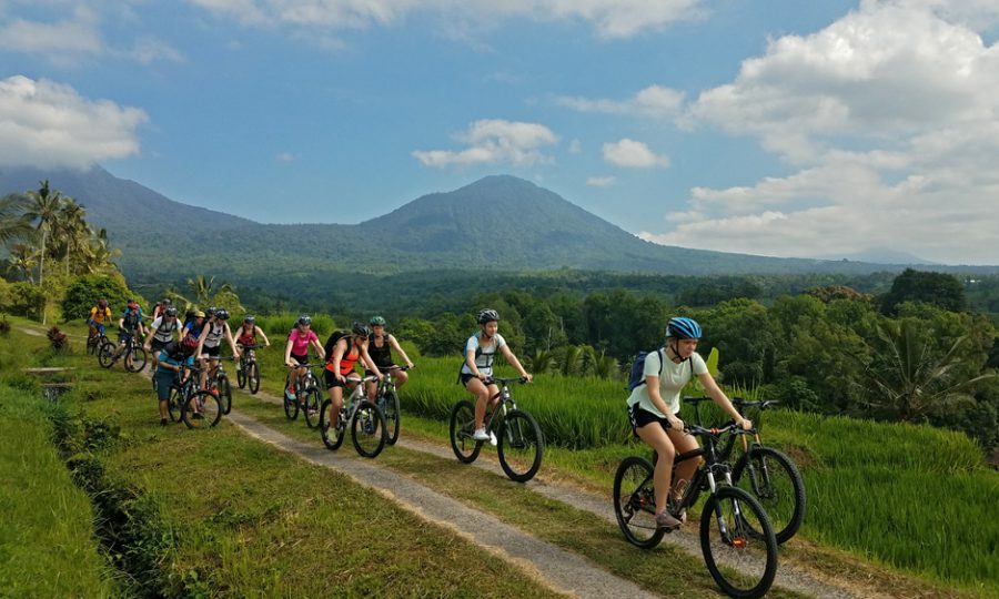 Cycling through Bali rural landscape